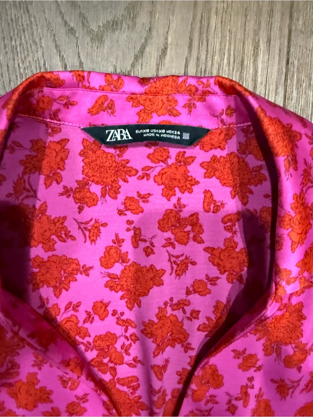 Zara Printed Satin Floral Mini Fit & Flare Dress Pink & Red - Picture 3 of 8